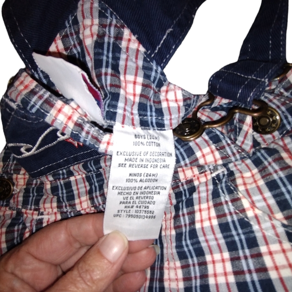 Small Steps Red, white & blue overall plaid shorts! 24 months - summer fun! - Picture 6 of 7